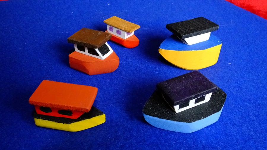 5 little wooden fishing boats for children to play with using imaginative fun 