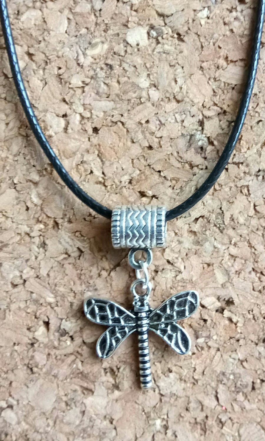Tibetan Silver Dragonfly on a Leather Necklace