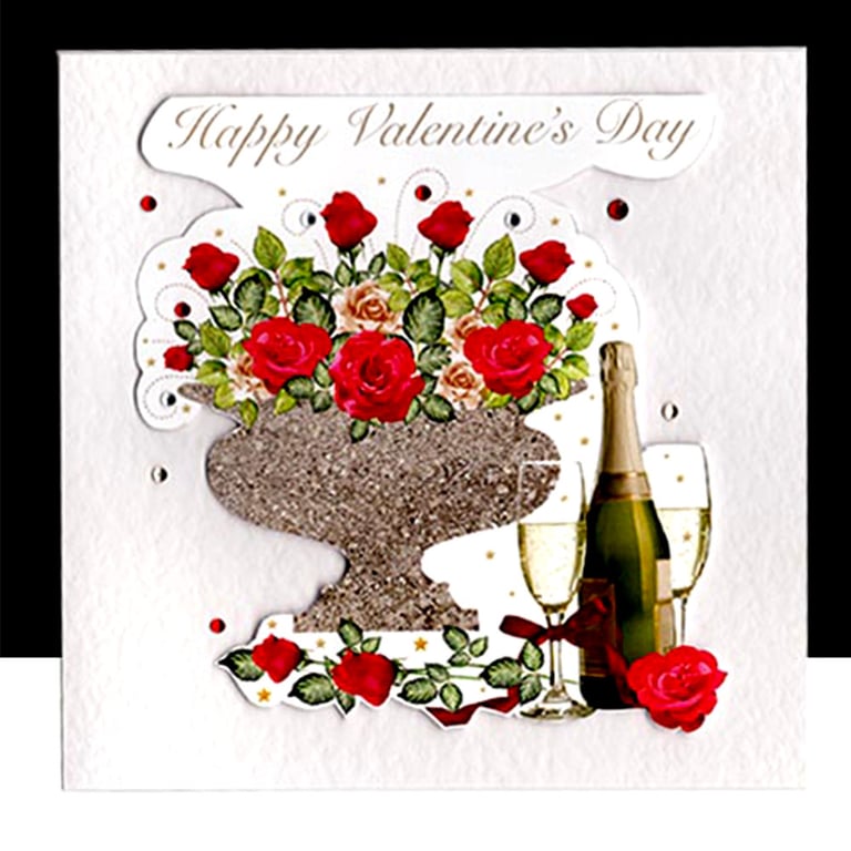 Happy Valentine's Day - Celebration of Red Roses Luxury Handmade Card