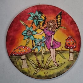 Beautiful Fairy tree flowers sunset Fairytale mushroom Childrens wall art 30cm