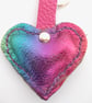 Leather Heart Shaped Keyring or Bag Charm.Metallic Rainbow Multicoloured Leather - Image 2