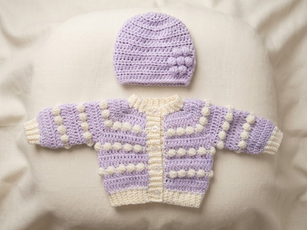 Newborn baby girl gift set- cardigan and hat 