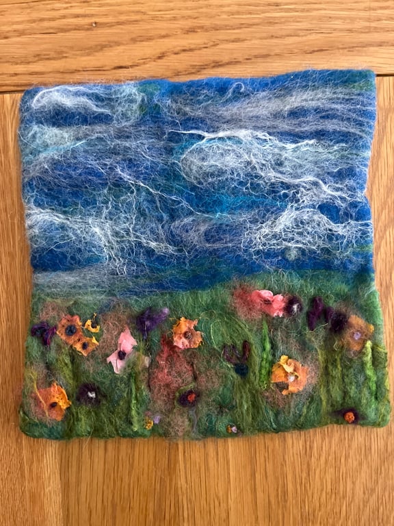 Flower Meadow hand worked in wet felted wool and silk