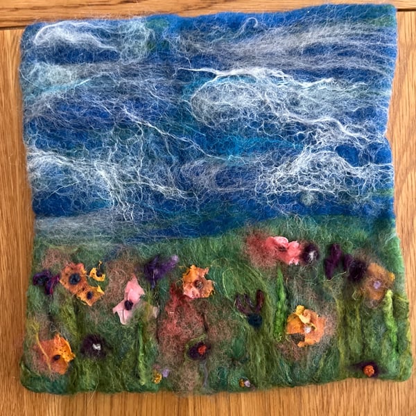Flower Meadow hand worked in wet felted wool and silk