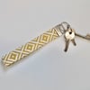 Key ring keyring wrist strap fob in yellow fabric 