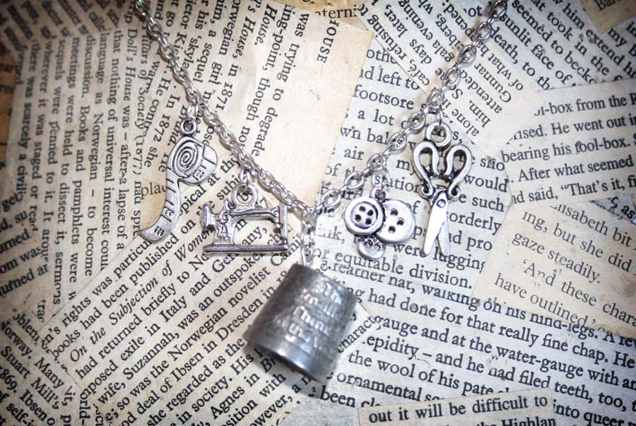 Sewing, Sewers Silver Thimble Charm Necklace