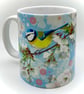 Bluetit and Cherry Blossom Ceramic Mug - matching Coaster option - Image 4