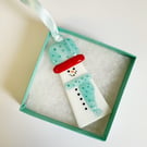 Fused Glass Snowman Tree Decoration-Aqua