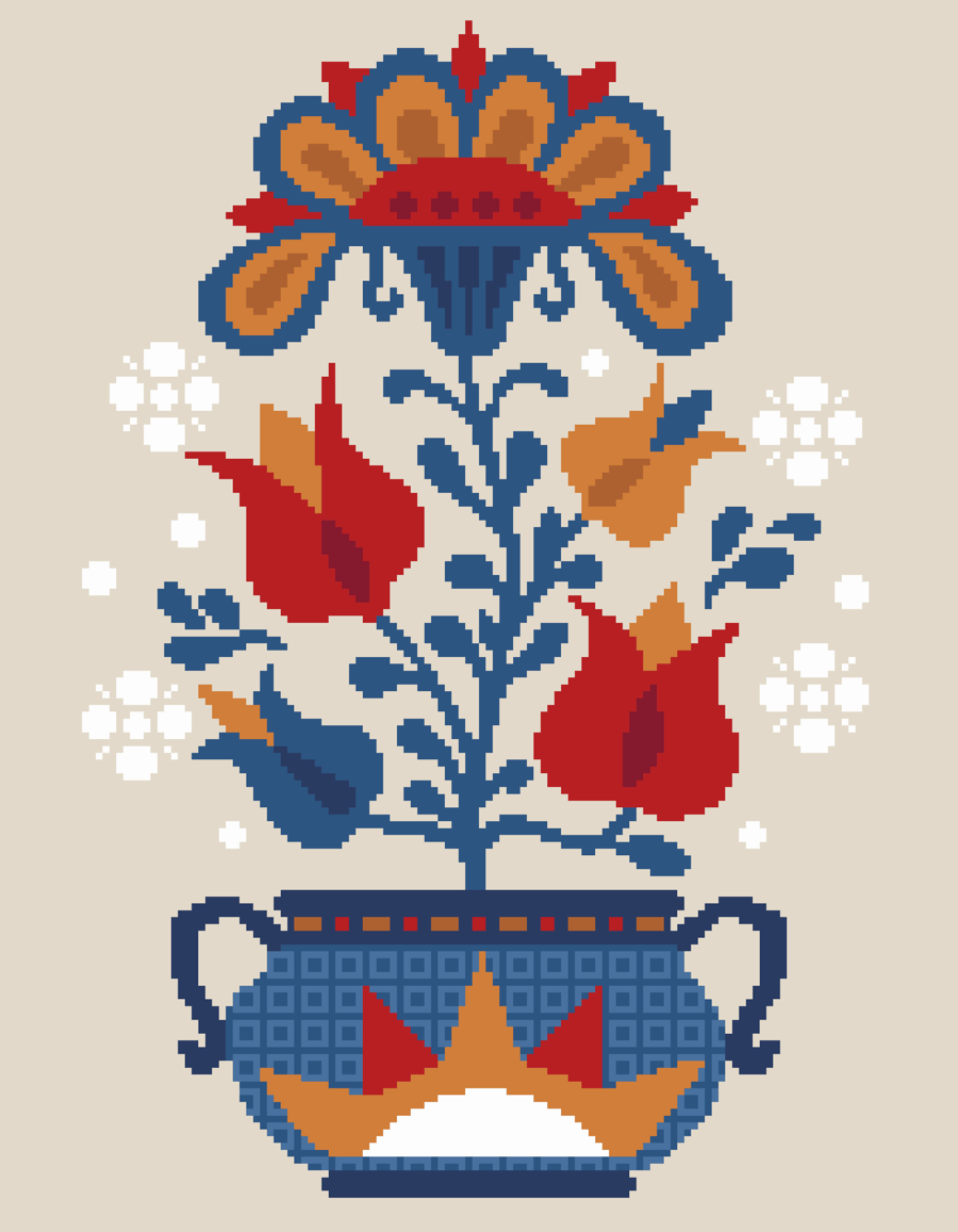 097 Cross Stitch pattern Flowers of Ephrata, Primitive American German