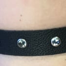 Black Leather Choker with 7 Greyish Black Gemstones (custom sized 12"-14")
