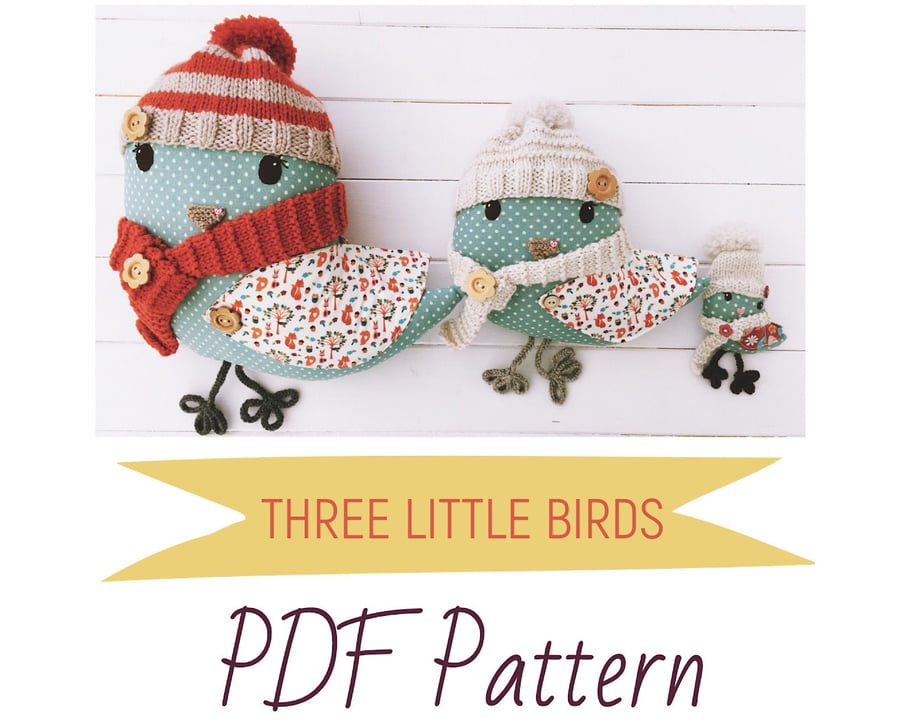 Digital PDF Sewing Pattern for Bird Dolls & Cushions 'Hennie', 'Coco' &  'Blu' 