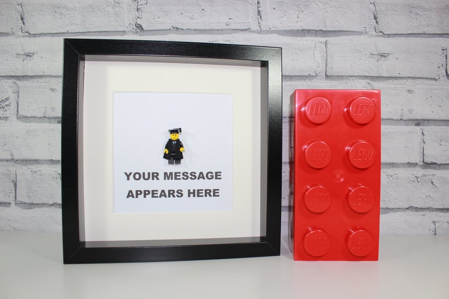 FRAMED GRADUATE MINIFIGURE - LEGO - ADD A MESSAGE - PERSONAL AND UNIQUE GIFT