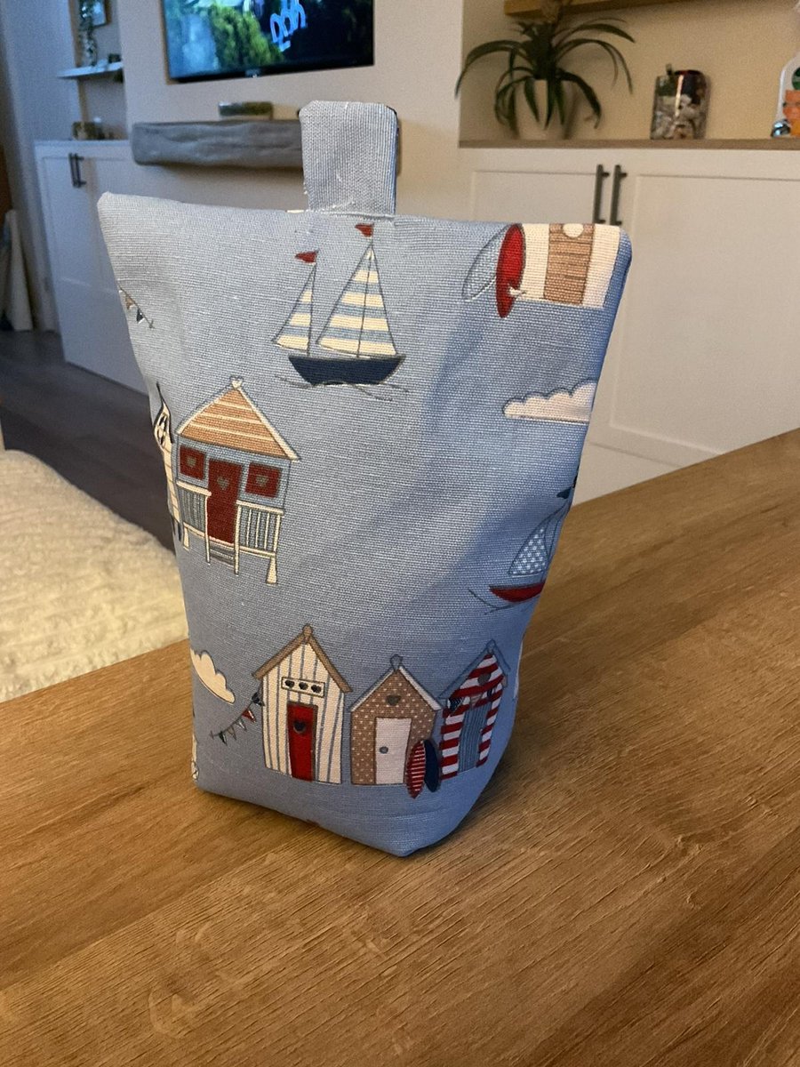 Beach Hut, Blue Canvas Doorstop