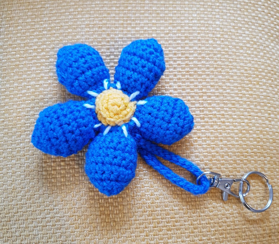 Crocheted forget-me-not keyring or bag charm