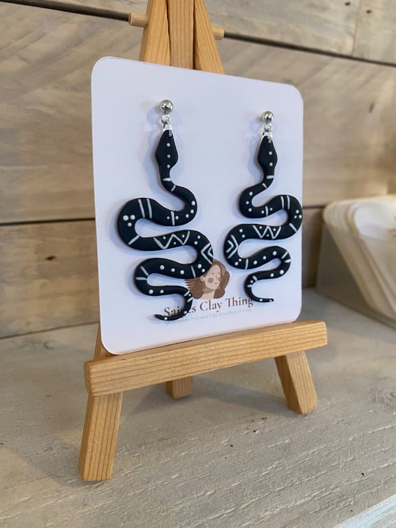 Hand painted Aztec Black Snake Earrings 