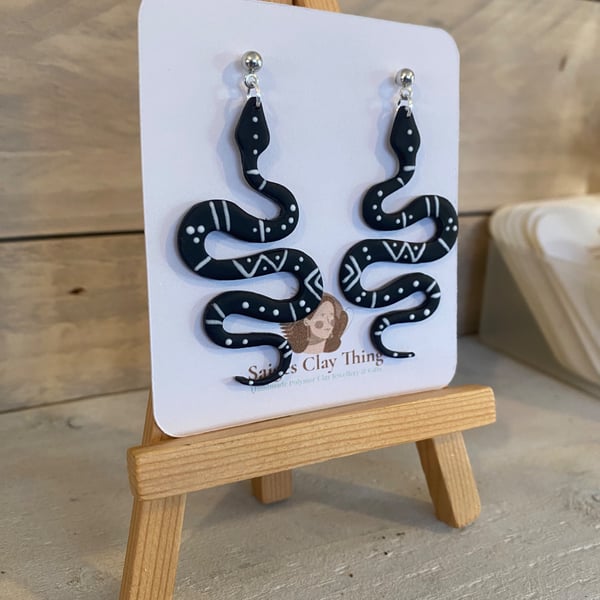 Hand painted Aztec Black Snake Earrings 