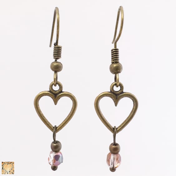 Antique Brass Open Heart Earrings