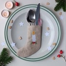 Personalised Cutlery Christmas Stocking with Embroidered Candle