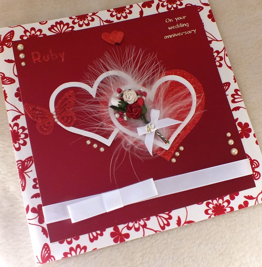 Luxury Handmade Ruby Wedding Anniversary Card 