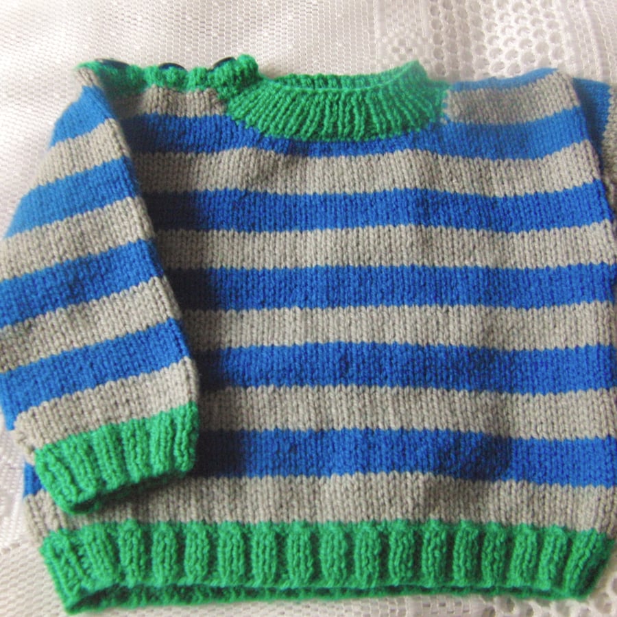 Baby's Hand Knitted Striped Sweater, Baby's Knitted Jumper, Gift Ideas for Baby