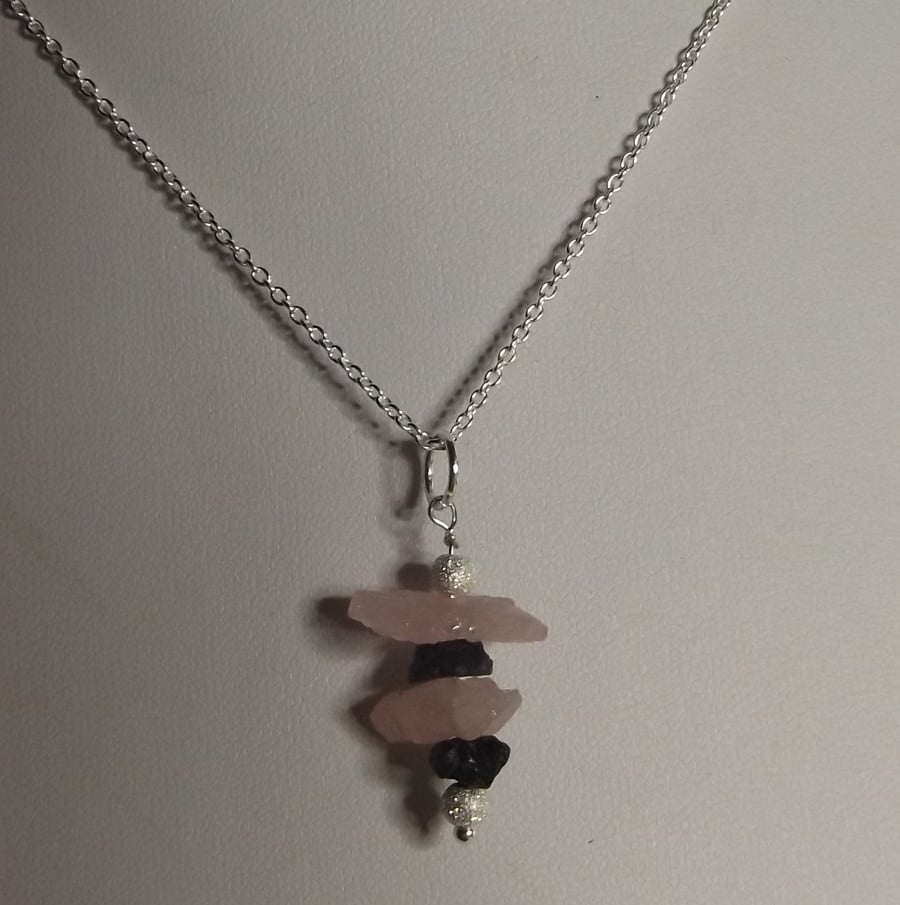 Morganite and sapphire sterling silver necklace