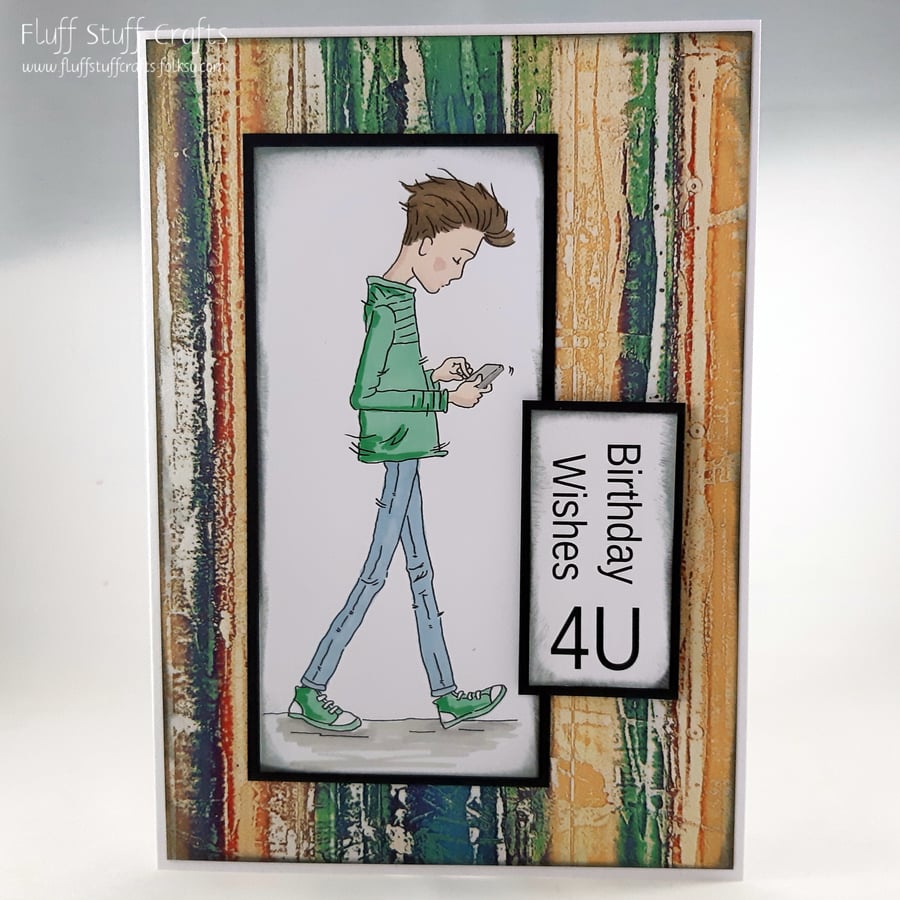 Handmade teenager birthday card - mobile phone