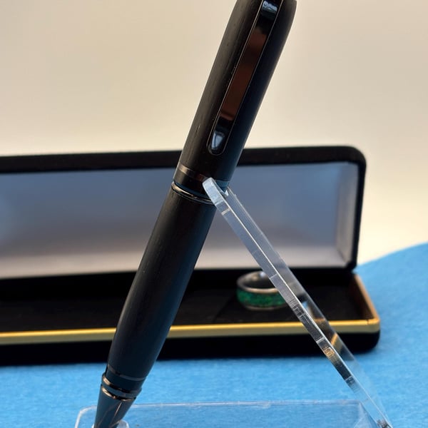 Handmade Ballpoint Pen in Ancient Bog Oak Wood - Unique Gift, Large Pen