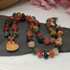 Agate earthy tones necklace with ceramic heart and magnetic clasp