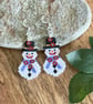 Festive Poinsettia Snowman Earrings, Beadwork Christmas Earrings - Image 7
