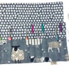 Crochet hook case with blue sheep, ergonomic hook organiser, roll up case, Sheep