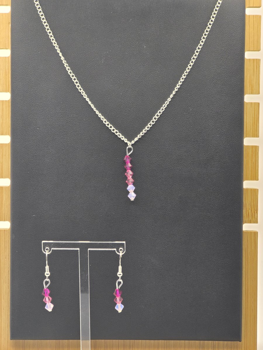 Preciosa Crystal Bracelet jewellery set - Pink ombre (Necklace and Earrings)
