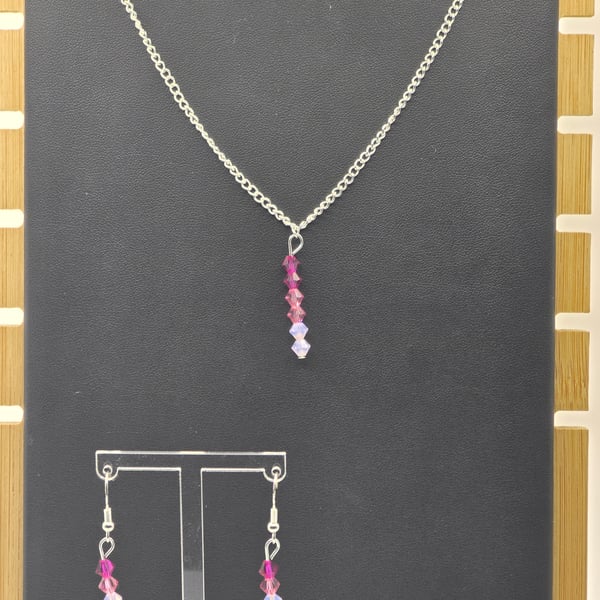 Preciosa Crystal Bracelet jewellery set - Pink ombre (Necklace and Earrings)