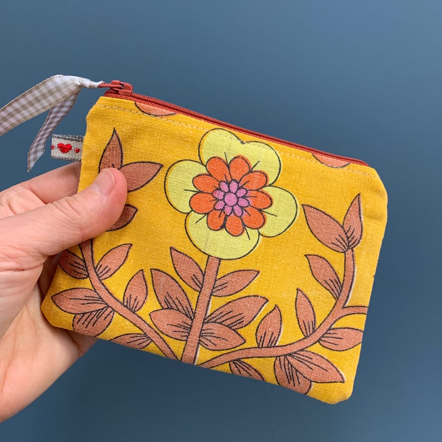 Vintage cotton and denim coin purse