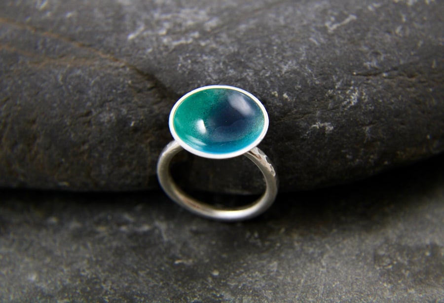 Rockpool statement Sterling Silver Turquoise, Blue and Green Enamel Ring 