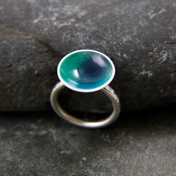 Rockpool statement Sterling Silver Turquoise, Blue and Green Enamel Ring 