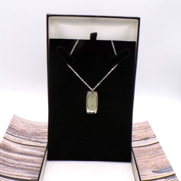 White Sea Glass Stainless Steel Pendant Necklace, 18 inch Chain