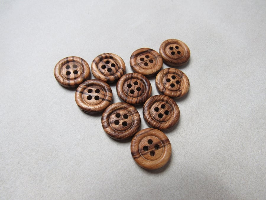 Tiny Dark Wooden Buttons Size 24, 15mm