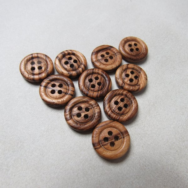 Tiny Dark Wooden Buttons Size 24, 15mm