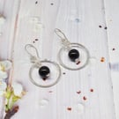 Wire Wrapped Silver Filled and Blue Goldstone Hoop Earrings
