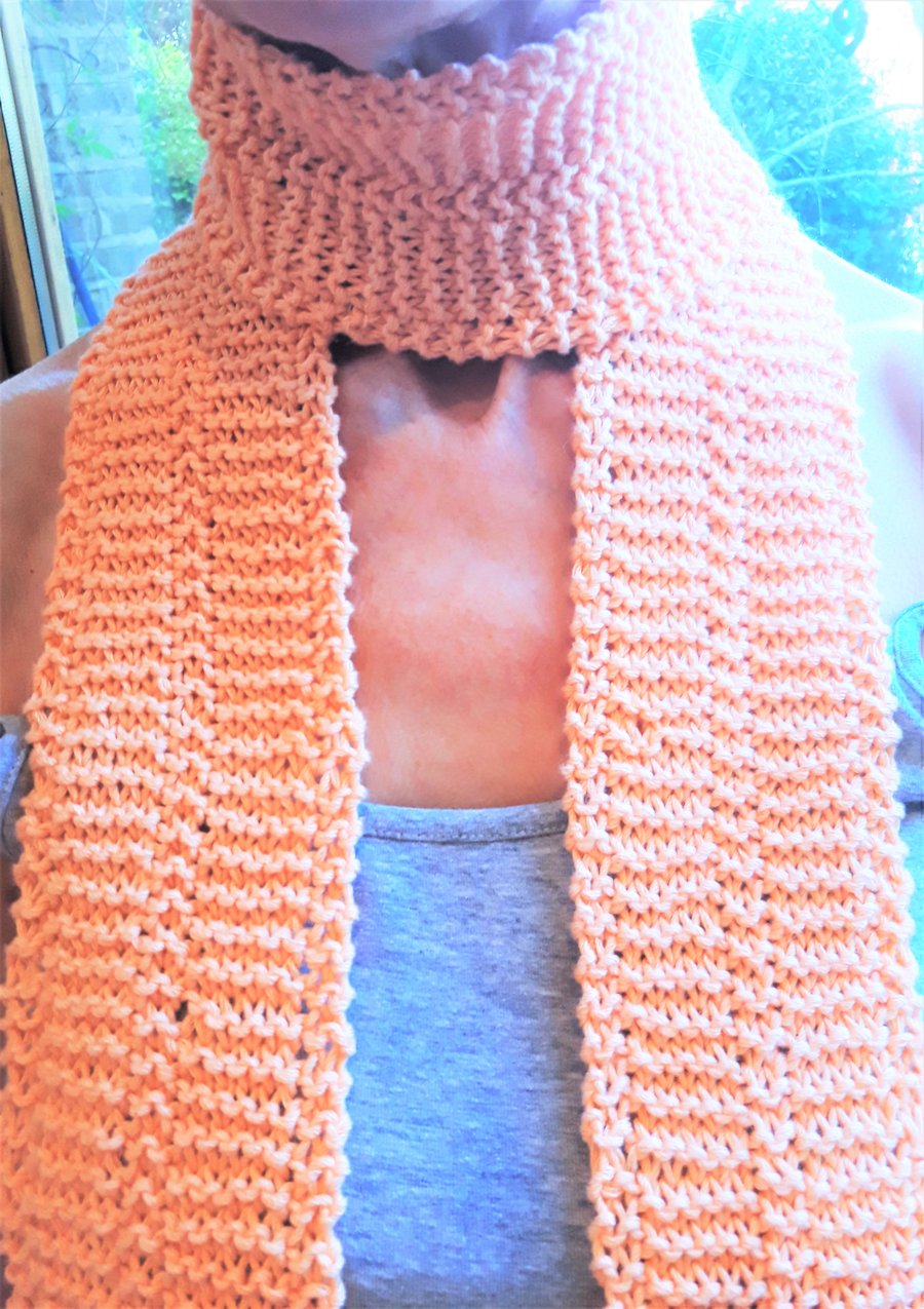 Knitted Organic Cotton Scarf, Naturally Dyed Peach Collour