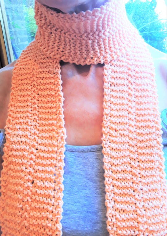 Knitted Organic Cotton Scarf, Naturally Dyed Peach Collour