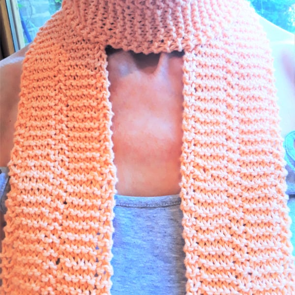Knitted Organic Cotton Scarf, Naturally Dyed Peach Collour