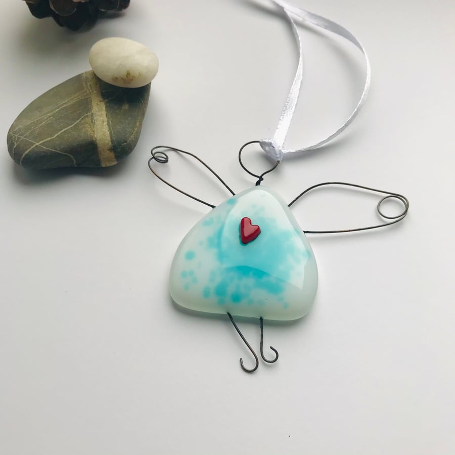 Blue fused glass fairy, angel, gift for friend