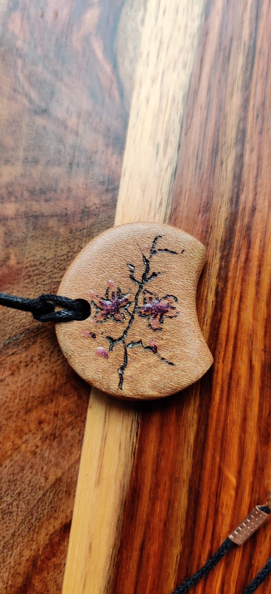 Cherry Blossom jewellery wooden pendant wood cherry blossom pyrography pendant