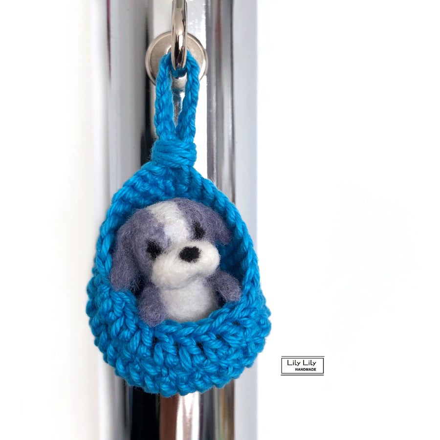 Mimi, Miniature puppy dog in a hanging pod by Lily Lily Handmade SALE
