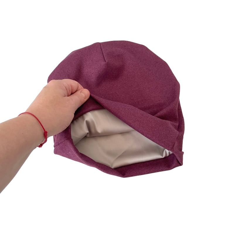 Slouchy satin lined knit beanie hat, Soft frizz free hair beanie caps for women