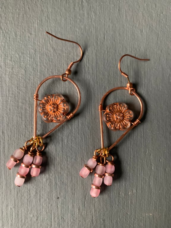Earrings  - Pink and copper colours 