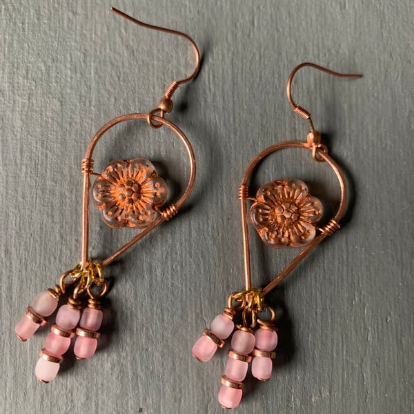 Earrings  - Pink and copper colours 