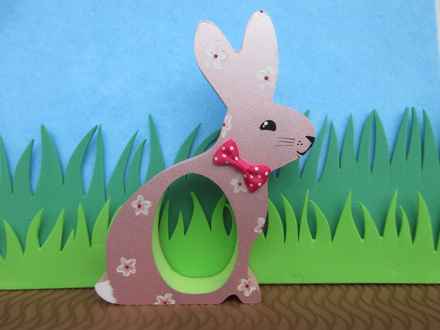 Easter Bunny Chocolate Egg Holder Wooden Hand Painted 