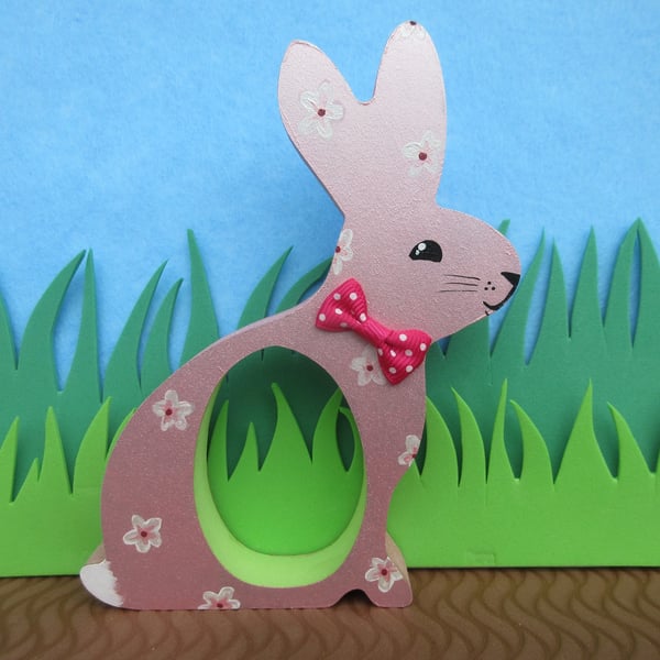 Easter Bunny Chocolate Egg Holder Wooden Hand Painted 